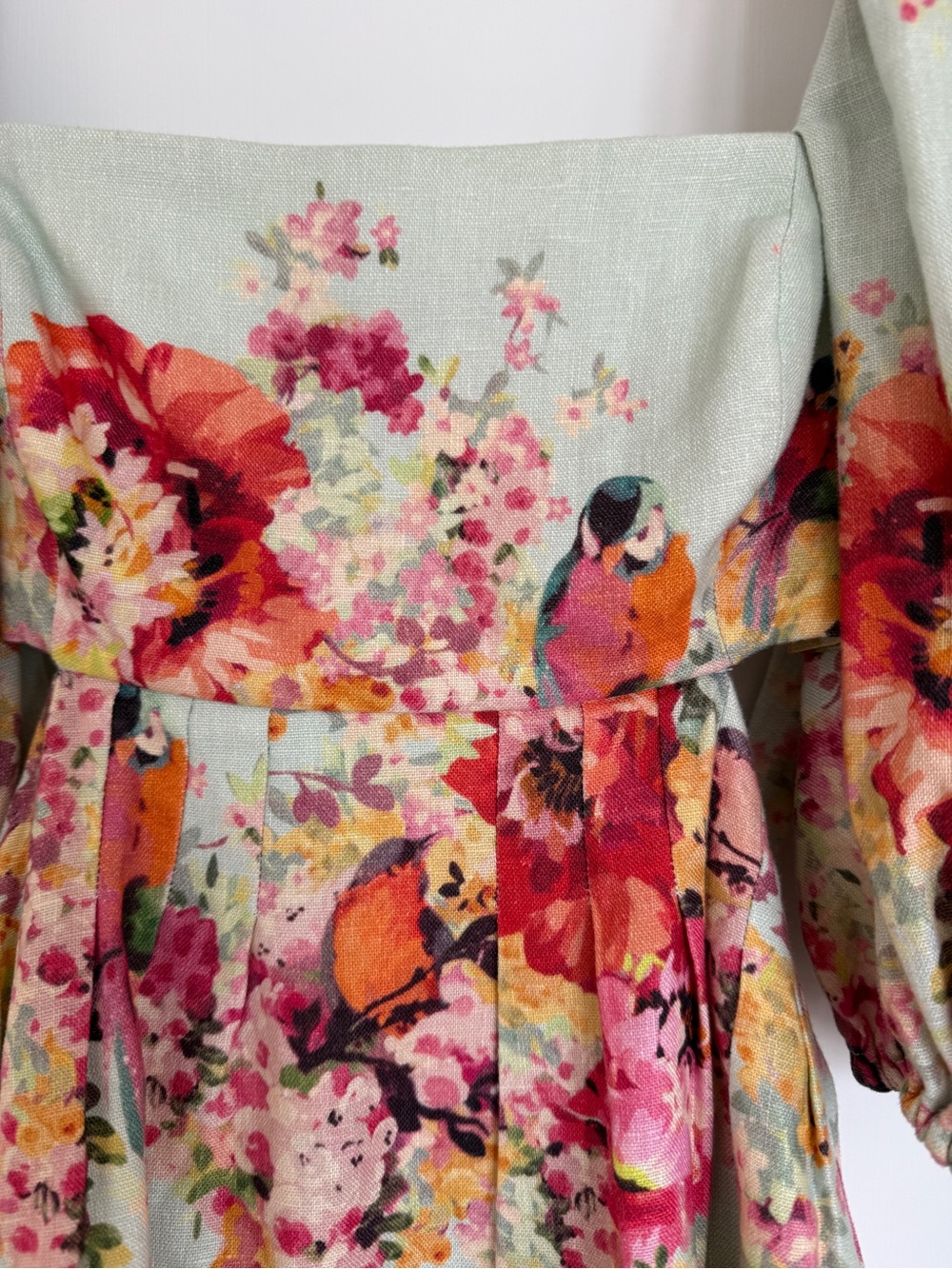 Zimmermann Mint Floral Puff-Sleeve Cut Out Mae Mini Dress Sz 1 AU - Picture 13 of 15
